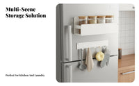 Nailtool-Less Installation Attractive Refrigerator Rack Space Saving Attractive Refrigerator Shelf Multipurpose Use Kitchen Organizer Includes Hanging Hooks for Home Cooks, Families, On Metal Surfaces, Small Areas, Bathroom, Laundry Room
