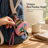 Japanese Style Embroidered Nylon Coin Purse with Keychain for Everyday Use