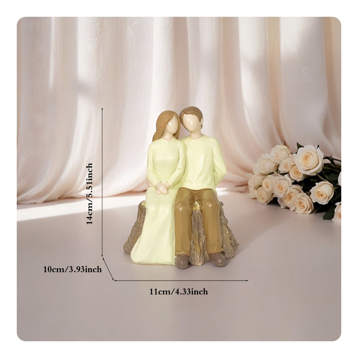 Couple Figurine Rustic Figurine on Tree Stump Statue Small Ornament Cozy for Couples, Anniversary, Wedding