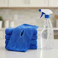 2-Pack Blue Microfibre Cloth and Cleaning Cloths, Super Absorbent Cloth with Perforated Border, Textured for Car Wash, Glass and Floor Cleaning