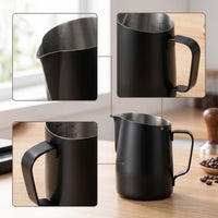 304 Stainless Steel Latte Art Pitcher with Eagle-Beak Spout Angled Milk Frothing Pitcher with Measurement Markings Matte Espresso Milk Jug with Handle Brushed for Baristas, Coffee Lovers