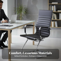 Ergonomic Design High-Back Sled Chair Wheelless High-Back Sled Base Armchair Lumbar Support Conference Seating Modern Design for Reception Guests, Managers, Executives, Study Room