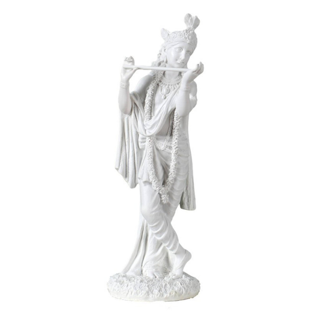 Sacred Deity Statue with Wind Instrument Devotional Sacred Deity Idol with Wind Instrument Carved Hindu Idol for Home Temple, Meditation Altar