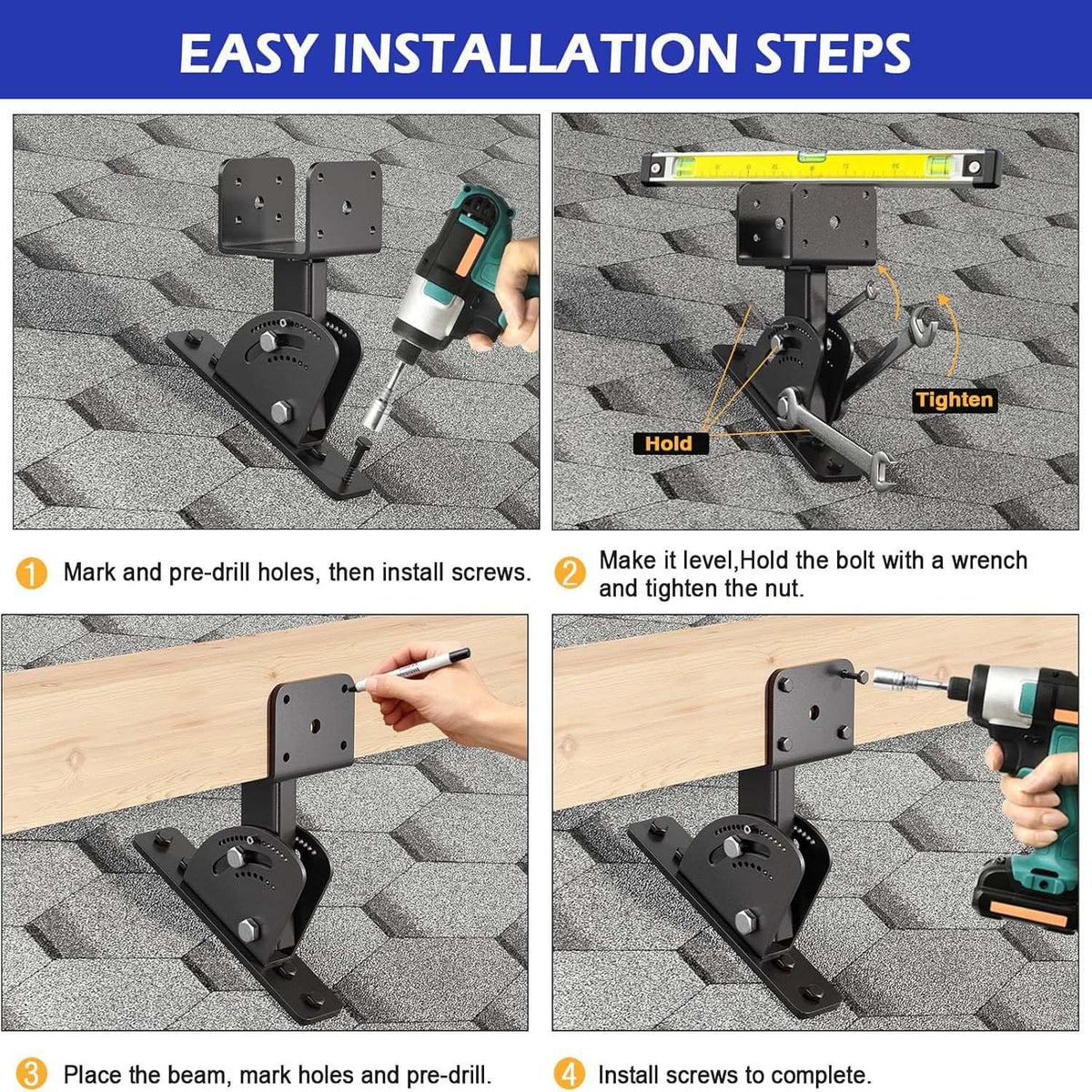 Roof Mounting Bracket Kit for Pergola, Adjustable Bracket for Wooden Posts, Sturdy Mounting Bracket
