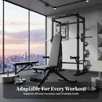 Heavy-Duty Steel Construction Multi-Functional Squat Rack Long-Lasting Powder Coat Finish Power Rack with Pull up Bar Space-Saving Design Adjustable Power Frame Commercial Quality for Weightlifters, Fitness Enthusiasts