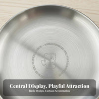 Korean Aesthetic Round Metal Platter Matte Finish Round Steel Plate Bear Design Tableware Food-Grade for Outdoor Enthusiasts, Young Adults, Barbecues, Picnics, Camping, Home Dining