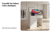 Space-Saving Shop Front Desk Versatile Modern Front Desk Sturdy Construction Modern Reception Table Easy Assembly for Shop Owners, Receptionists, Salon Employees, Boutique, Office, Lobby