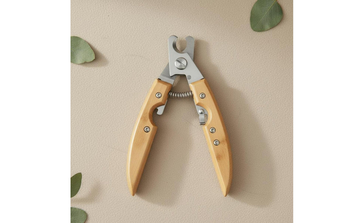 Pet Nail Clippers Bamboo Handle Pet Nail Trimmer Non-Slip Grip Cat Claw Trimmer for Home