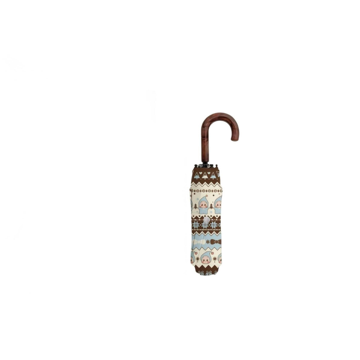 Cartoon-Style Three-Fold Umbrella Matching Sleeve Printed Umbrella Light Blue Handheld Shade Geometric Border