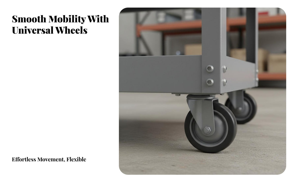 3-Tier Tool Cart 360-Degree Swivel Casters 3 Tier Rolling Tool Cart Industrial-Grade Steel Portable Workstation Trolley with Wheels for Warehouse