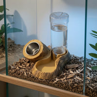 Reptile Feeding Dish with Water Bottle Wood-Look Pet Supply Stable for Vivarium