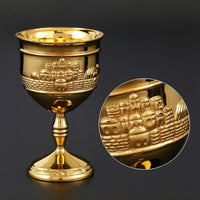 Goblet with Castle Relief Antique-Style Metal Goblet Embossed Goblet for Collectors, Hosts, Themed Parties, Home Bar, Tabletop Decor