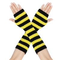 Anime Cosplay Striped Gloves, Fingerless Knit Sleeves, Christmas, Autumn Winter, Polyester