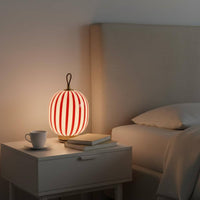 Red Striped Table Lamp Sculptural Design Lantern Style Night Home Illumination Lighting