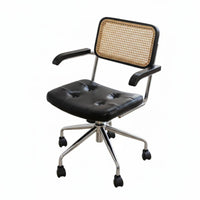 Vintage design Cane posterior rotating Chair Height Adjustable Office Furniture Wheeled Base Computer Seat Ergonomic Design for Home Workers, Students, Executives, Study Room, Bedroom