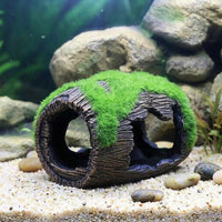Mossy Barrel Aquarium Ornaments and Aquarium Cave, Resin Hollow Hiding Shelter for Small Fish, Textured Aquarium Decoration, 1 Piece