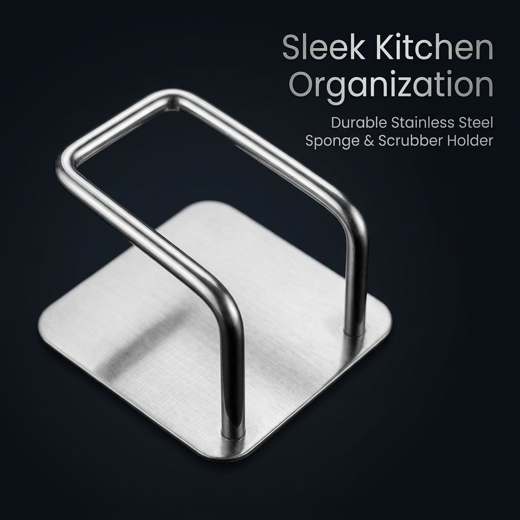 Bathroom Sink and Kitchen Organizer for Sponges, Stainless Steel Sponge Holder No Drill with Strong Grip, Single Hook Accessory