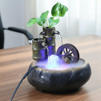 Compact Design Ceramic Water Wheel Fountain Handmade Craftsmanship Feng Shui Wealth Fountain Feng Shui Water Feature for Office, Entryway