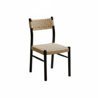 Wabi-Sabi Aesthetic Woven Seat Chair French Vintage Inspired Woven Back Chair Breathable Weave Dining Seating Armless for Apartment Dwellers, Interior Decorators, Cafe Owners, Kitchen, Living Room, Restaurant, Home Office