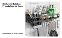 Rust-Resistant Multifunctional Kitchen Rack Drillwithout Drilling Installation Wall-Mounted Seasoning Rack Space-Saving Household Storage Strong Adhesion for Home Organizers, Renters, Homeowners, Small Areas, Apartment, Inside Cabinet Doors, Bathroom
