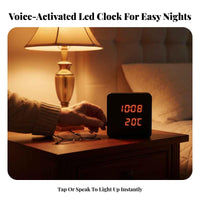Multi-Function LED Digital Alarm Clock Adjustable Brightness Digital Wood Clock Temperature Display for Seniors, Bedroom, Bedside, Dorm Room