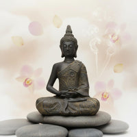 Zen Design Buddha Statue Exquisite Workmanship Resin Buddha Sculpture Calming Buddhist Altar Ornament Hand-Painted for Restaurant