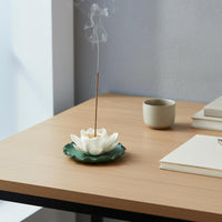 Handmade Ceramic Lotus Incense Holder Chinese Design Lotus Flower Incense Burner House Decoration for Meditation Practitioners, Mindful Movement Enthusiasts, Study Room, Spa