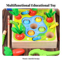 Made from Wood Fishing Carrot Harvest Game Develops Fine Movement Skills Fishing Game Interactive Play 3 in 1 Wooden Activity Toy Hand-Eye Coordination for Toddlers, Preschoolers, Daycare, Playroom