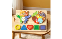 1 Piece Wooden Shape Puzzle Board with Animal Theme Geometric Blocks Matching Puzzle Splinter-free Design Suitable for Cognitive Development Indoor Play