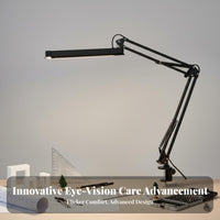 Eye-Caring Long Arm Desk Lamp Flicker-Glare-Reduced Clamp-on Architect Lamp High CRI Ra≥97 Clamp on Desk Light Wide Illumination for Architects, Office Workers, Reading, Workbench, Workshop, Dorm Room