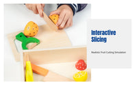 Wooden Pretend Play Kitchen Toy, Fruit & Vegetable Cutting Set for Children, Storage Box