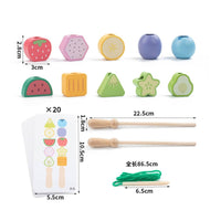 Fine Movement Skills Wooden Fruit Lacing Toy Hand-Eye Coordination Fruit Threading Toy Educational Wooden Threading Beads Color Matching for Toddlers, Kids, Babies, Preschool, Kindergarten