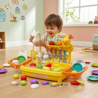 Standing Faucet Running Water Sink Toy Duck Themed Toy Kitchen Sink Detachable Legs Dishwashing Set Yellow