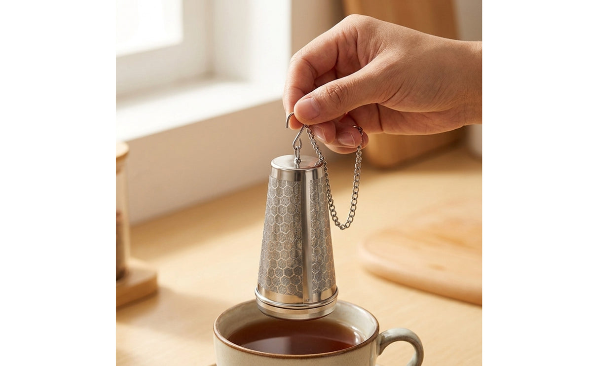 Stainless Steel Tea Strainer with Chain Extra Fine Cone Tea Filter Reusable Compact for Office, Travel