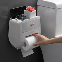Wall-Mounted Toilet Paper Holder with Storage Shelf, Waterproof Double-Layer Tissue Dispenser for Bathroom and Dorm