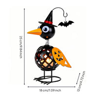 Lighted Crow Decoration Wrought Iron Pumpkin Crow Ornament Spring-Neck Metal Figurine for Halloween
