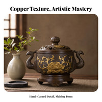 Lidded Copper Scent Burner Raised Base Mythical Bird Scent Burner Side Handles