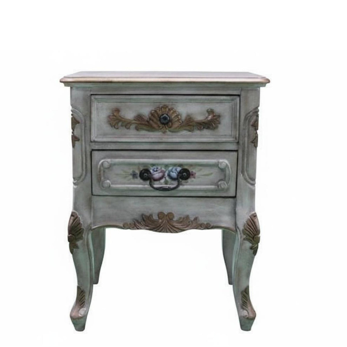 Farmhouse Nightstand Mediterranean Design Louvered Door End Table Distressed Finish Ample Storage for Adults, Hallmanner