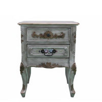 Farmhouse Nightstand Mediterranean Design Louvered Door End Table Distressed Finish Ample Storage for Adults, Hallmanner