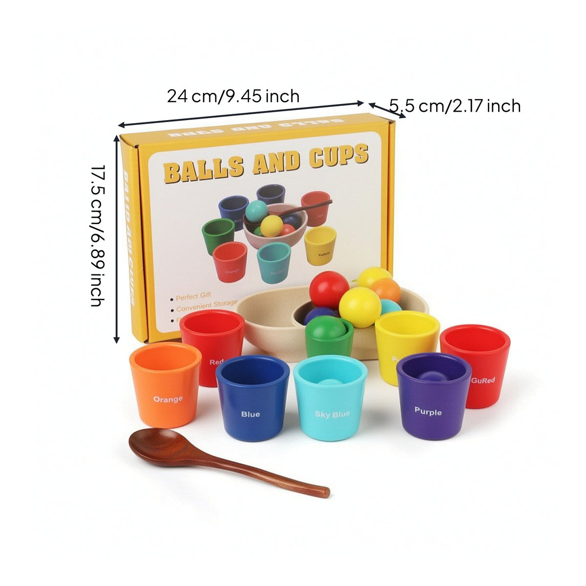 Color Sorting Bowl Set Rainbow Sorting Toy with Cups and Balls Cup and Ball Toy Preschool Wooden for Toddlers, Classroom