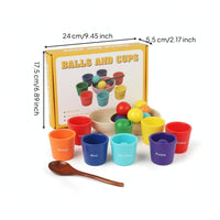 Color Sorting Bowl Set Rainbow Sorting Toy with Cups and Balls Cup and Ball Toy Preschool Wooden for Toddlers, Classroom