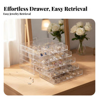 Transparent Multicompartment Drawer Organizer dustproofproof Plastic Case with Adjustable Dividers Clear View Design Jewelry Box adaptable Compartments for Hobbyists, DIY fans, Dressing Table, Bedroom, Dorm Room, Closet