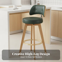 Nordic Design Upholstered Swivel Counter Chair Padded Backrest Upholstered Swivel Stool Built-in Footrest Seating Furniture Sturdy Wooden Legs for Bar Owners, Homeowners, Interior Designers, Kitchen Island, Cafe, Restaurant, Dining Room