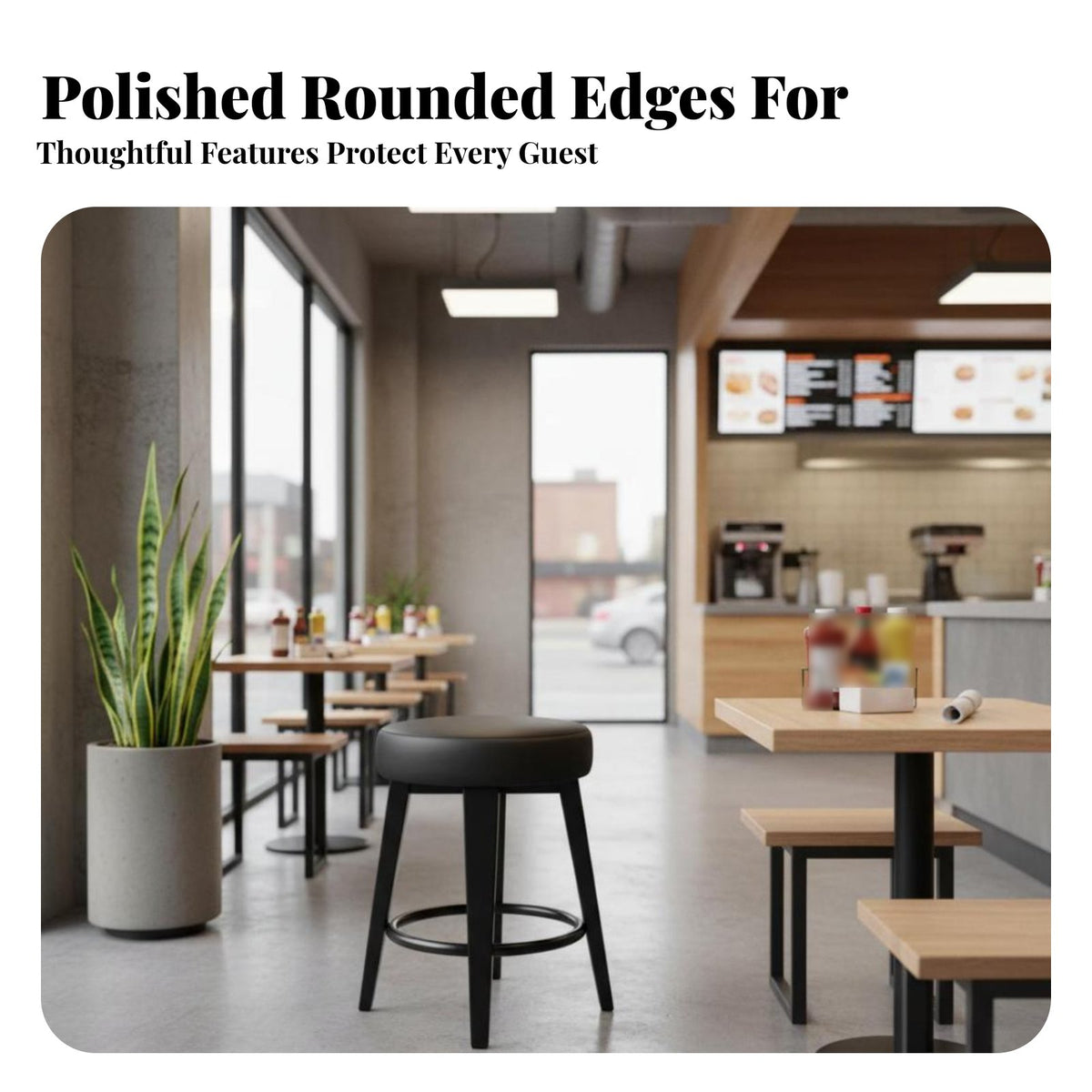 Heavy-Duty Upholstered Dining Stool Space-Saving Design Restaurant Seating Simple Design Commercial Furniture Comfortable Cushion for Diners, Business Owners, Homeowners, Snack Bar, Food Court, Cafe, Kitchen