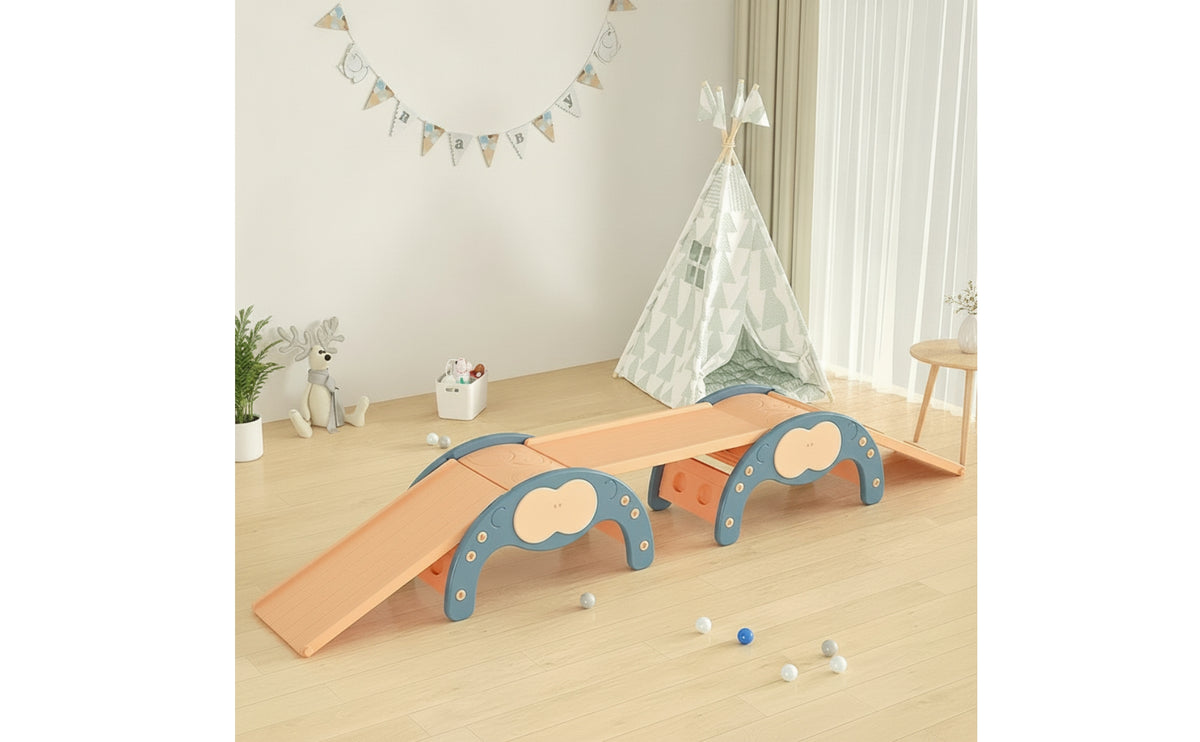 Sturdy Wooden Climbing Structure with Slide Child-Safe Indoor Slide and Climber Low-Height Climbing Set with Arch Sensory for Toddlers, Kids