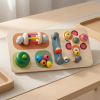 Multicolor Wooden Busy Board Toy Natural Wood Finish Early Learning Activity Board Rounded Corners Wooden Activity Toy Interactive for Toddlers, Preschoolers
