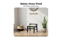 Mortise and Tenon Joinery Woven Top Wooden Stool Wabi-Sabi aesthetic Indoor Furnishing sturdy Wood Frame Footrest Multi-Purpose for Design fans, Homeowners, Interior Designers, Entryway, Living Room, Bedroom, Balcony