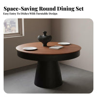 Expandable Round Dining Table Space Saving Rotating Extension Dining Table Complete Turn Mechanism Quality Home Furniture for Families, Small Areas