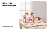 Open Shelf Wooden Ice Cream Counter Painted Ice Cream Counter Playset Hand-Eye Coordination Safe and Sturdy