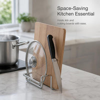 Stainless Steel Pot Lid and Cutting Board Holder for Countertop
